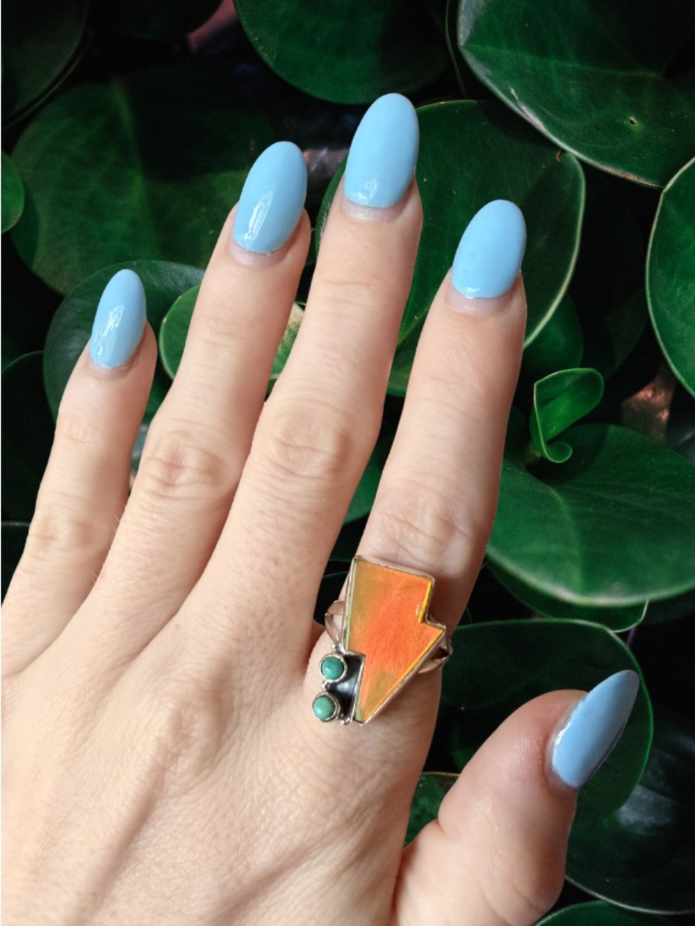 Turquoise & Opal Lightning Bolt Ring | Adjustable Size 6-9 | Festival Style New - Picture 4 of 4